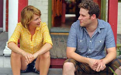 Michelle Williams as Margot and Seth Rogen as Lou