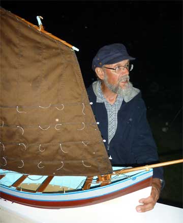 Andrew Kitchen with his model of the Coble