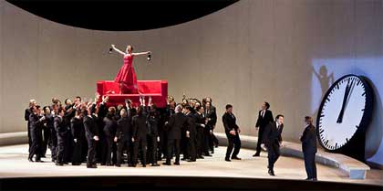Natalie Dessay as Violetta, and Company, in 'La Traviata'