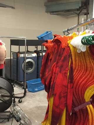 'Varekai' costumes at Cirque's portable washing station