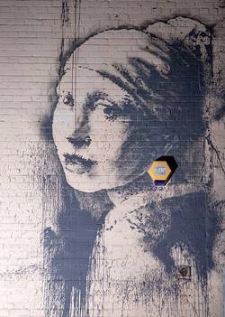 Banksy,'Girl With a Pearl Earring' (2014), Bristol, England