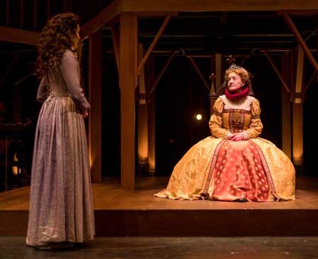 Jennifer Ellis as Viola, Nancy E. Carroll as Queen Elizabeth I in 'Shakespeare in Love'