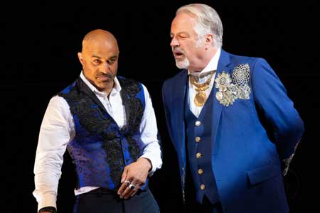 Faran Tahir as Richard III, Fred Sullivan, Jr. as Buckingham in 'Richard III'