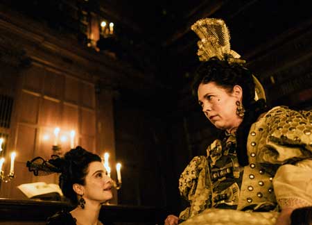 Rachel Weisz as Sarah Churchill, Olivia Colman as Queen Anne in 'The Favourite'