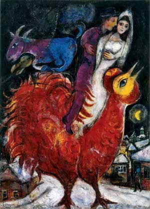 Chagall Bride and Groom on Cock