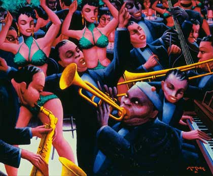 'Hot Rhythm' (1961) by Archibald J. Motley Jr. (1891–1981)