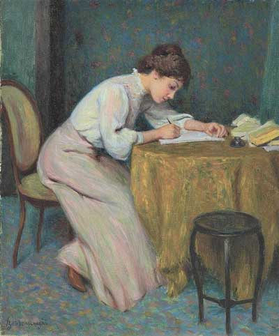 Federico Zandomeneghi (1841-1917),'Girl Writing at s Desk'