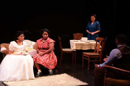 Madison Margaret Clark as Ernestine, Catia as Ermina, Bridgette Hayes as Gerte, Dominic Carter as Godfrey in 'Crumbs from the Table of Joy'