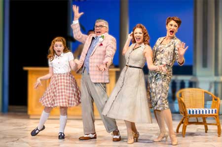 Charlotte Van Ledtje as Dinah Lord, Bryan Batt as Uncle Willie, Robyn Hunter as Tracy Lord, Sara Gettelfinger as Margaret Lord in 'High Society: The Cole Porter Musical Comedy'